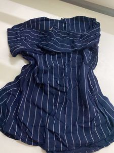 Blue Striped Button-Up Tunic Top