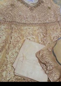 unstitched Elegant Golden Anarkali Suit