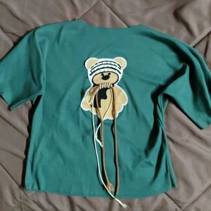 Cute Green Teddy Bear Graphic Tee