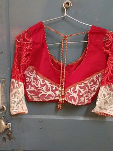 Red &amp; White Embroidered Blouse