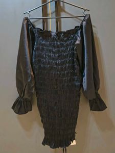 Chic Black Off-Shoulder Smocked Dress