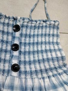 Cute Blue Gingham Smocked Cami Top