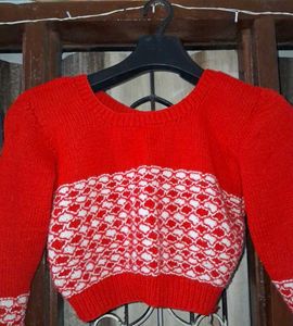 Red & White Cropped Sweater