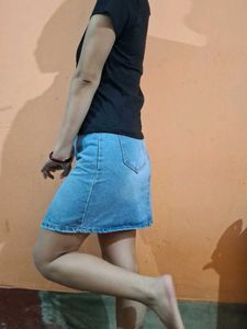 Denim Mini Skirt and Black Tee