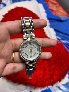 Elegant Two-Tone Watch with Crystal Accents