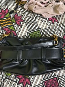 Chic Black Shoulder Bag with Gold Buckle