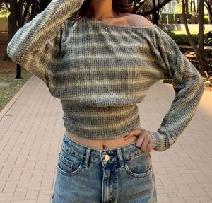 Chic Off-Shoulder Striped Knit Top