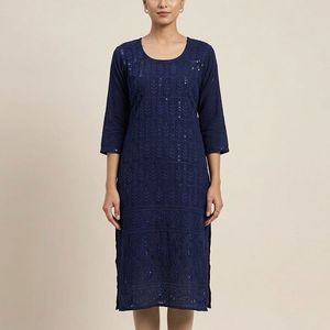 Chikankari Navy Blue Kurta