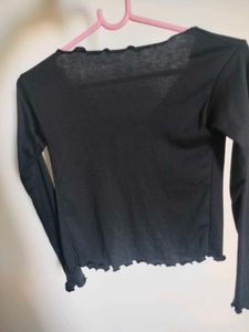 Black Tie-Front Lettuce Trim Top