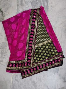 Beautiful Magenta Black Embroidered Saree