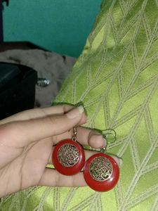 Round Red &amp; Gold Earrings