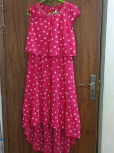 Girls' Pink Polka Dot High-Low Dress