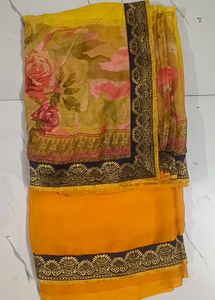 Orange Saree with Floral Print
