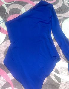 Royal Blue One Shoulder Ruched Bodysuit