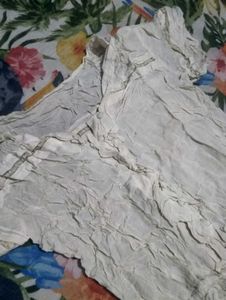 White Textured Short Sleeve Top