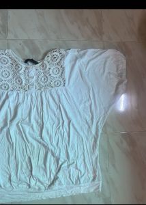 White Crochet Neck Tunic Top