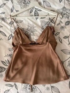 Zara Luxurious Satin Cami Top with Ruffle Detail