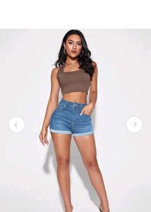 globus Blue Denim High-Waisted Rolled Hem Shorts