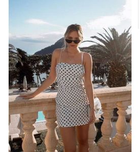 Zara Strappy Denim Corduroy Polka Dot Mini Dress