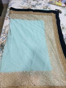 Embellished Light Blue saree with stiched blouse