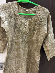 Short Chikankari Kurta- Mehendi Green Color
