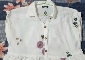 New not used White Cherry Print Shirt Dress