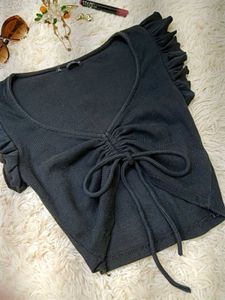 Chic Black Ruched Crop Top