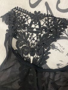 Black Lace Trimmed Sheer Top