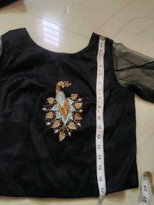 Elegant Black Blouse with Peacock Embroidery