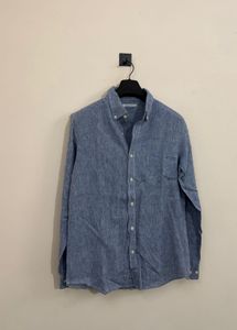 Men's Blue Linen Blend Button-Down Shirt
