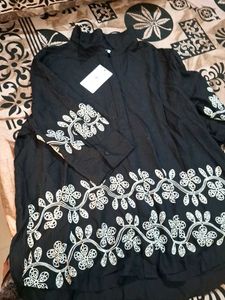 Black Kurta with White Floral Embroidery