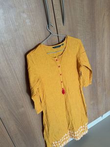 Yellow Embroidered cotton Kurta
