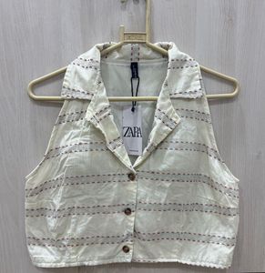 Striped Sleeveless Collared Top