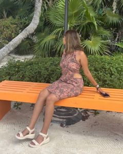 Floral Cut-Out Halterneck Dress