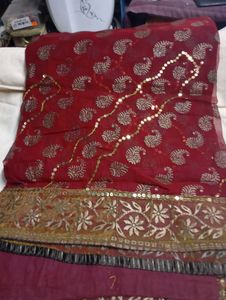 Used Elegant Red Paisley Sequined Saree