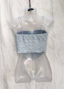 25245. Cute Blue Textured Crop Top