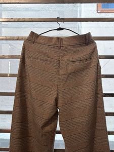 Brown Plaid Wide Leg Pants