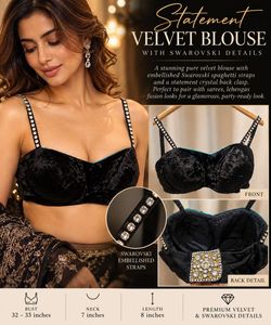 Black Velvet Blouse with Rhinestone Straps