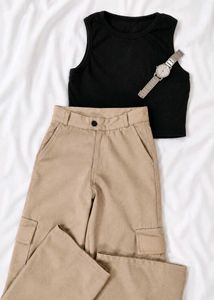 Sleek Black Tank Top &amp; Cargo Pants Set