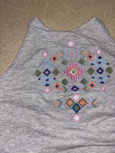 Grey Embroidered Halter Neck Crop Top
