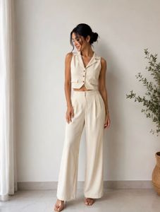 Cream Wide Leg Pants Set