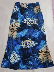 Blue Animal Print Maxi Skirt