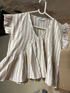 Striped Ruffle Sleeve Peplum Top
