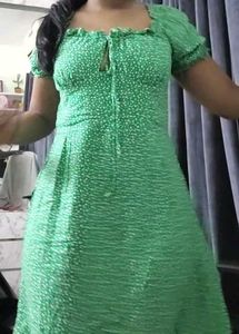 Green Ditsy Floral Puff Sleeve Dress