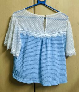 Cute Blue &amp; White Lace Top