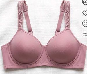 Comfortable Pink Lace Trim Bra