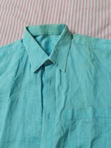 Men's Blue Short Sleeve Button-Up Shirt
