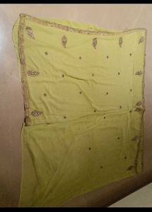 Elegant Olive Green Embroidered Saree