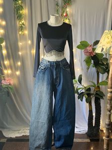 Black Velvet Crop Top with Rhinestone Fringe