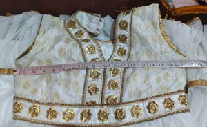 Elegant White &amp; Gold Anarkali Dress